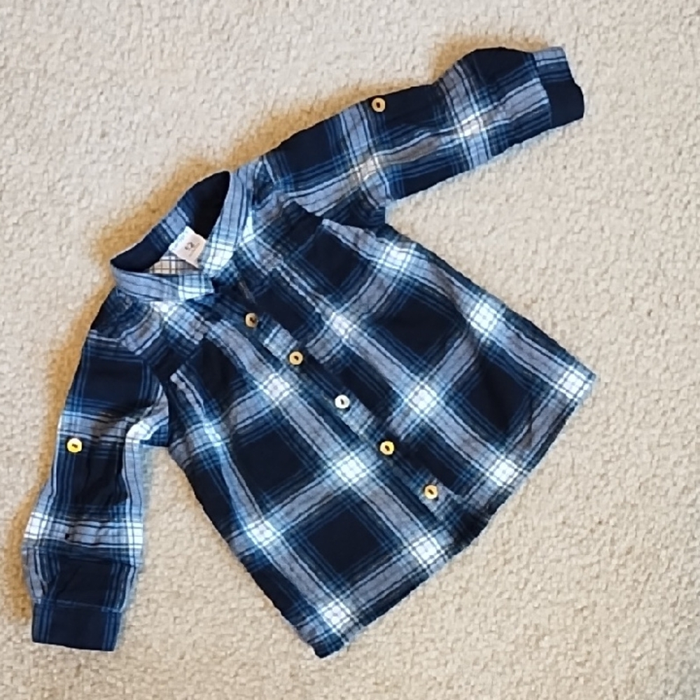 Carter's Plaid Blouse Girls Size 12 Months Sparkle Summer Black White Blue Gold